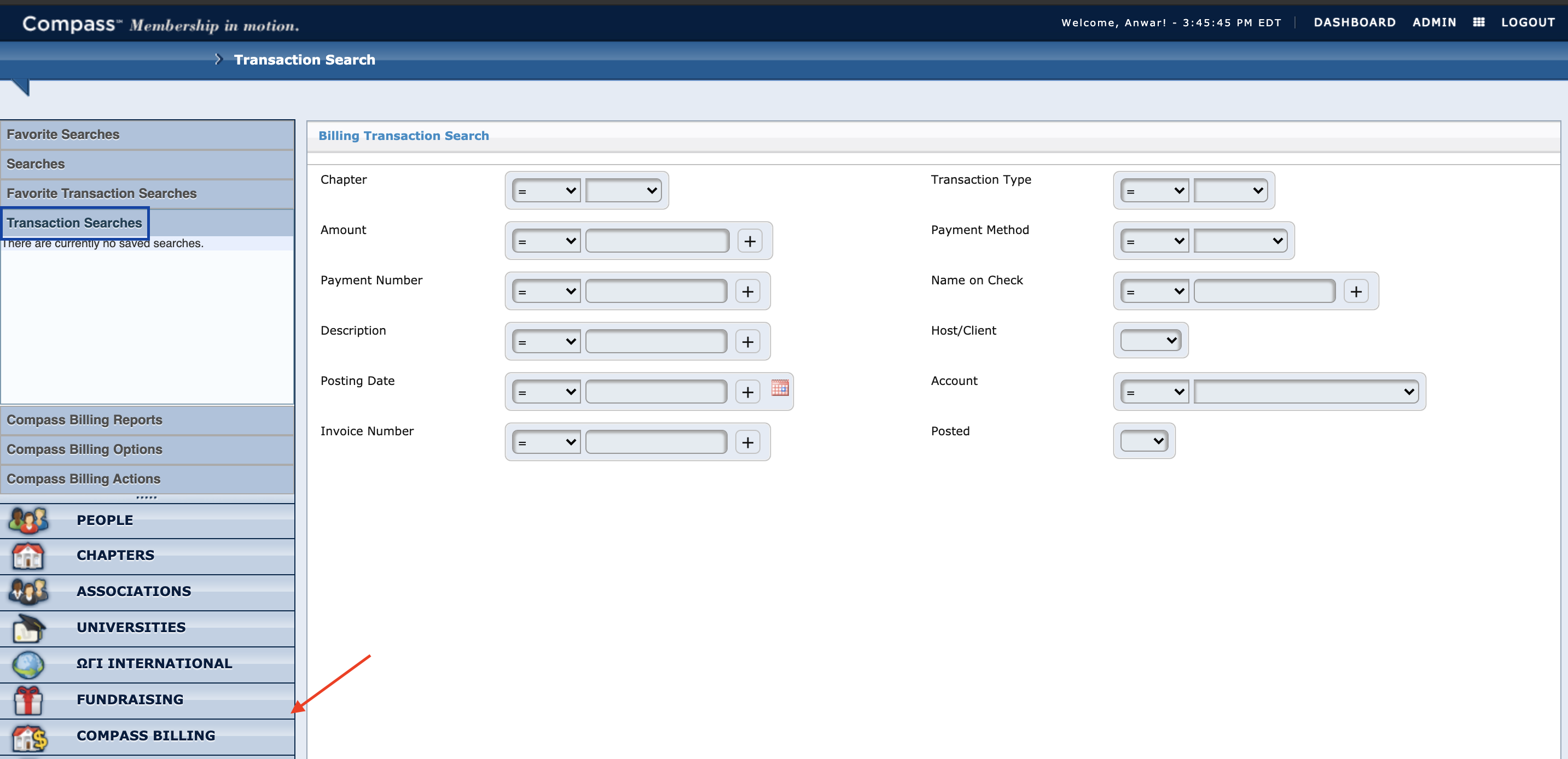 Searching Compass Billing Transactions Compass